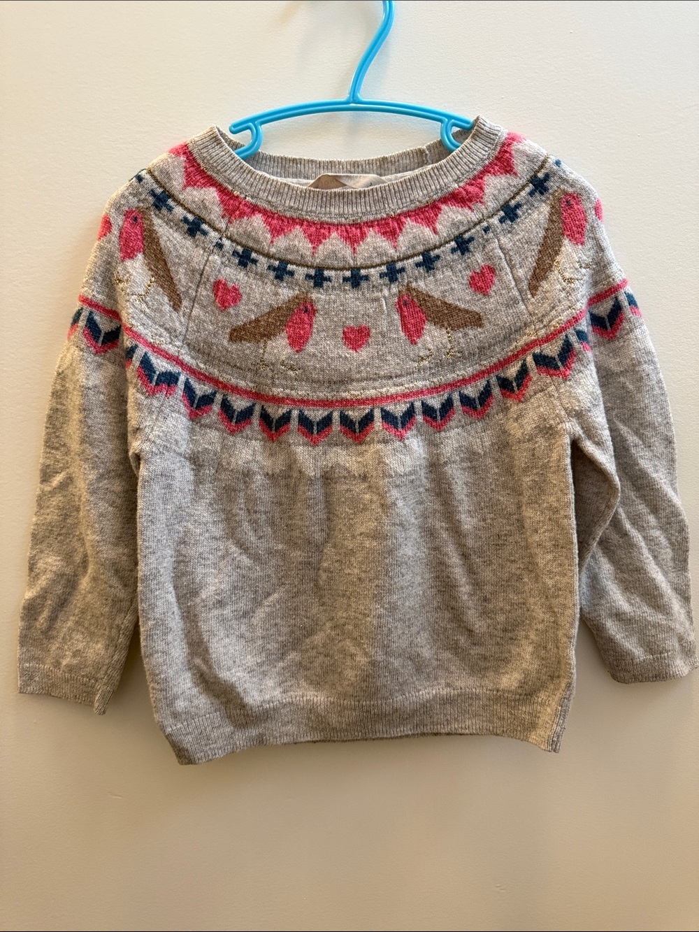 John Lewis Knit Sweater | 3T | Grey Bird Print